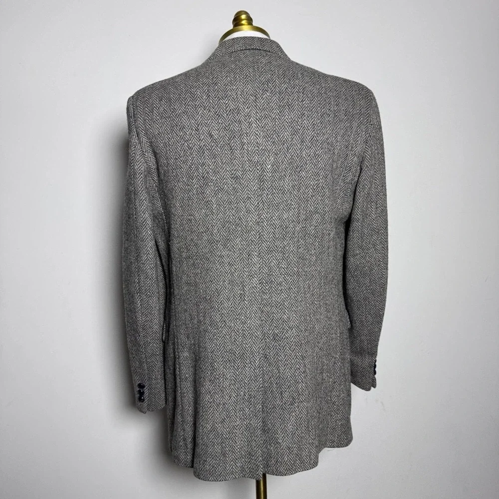 1980s‎ Saks Fifth Avenue Blazer Mens 40R Grey Herringbone Wool Tweed Vintage